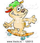 Vector of Sporty Brown Dog Wearing a Hat and Skateboarding by Dennis Holmes Designs