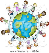 Vector of Stick Kids Playing on a Globe by BNP Design Studio