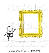 Vector of Stick People Guy Presenting a Blank Gallery Frame by NL Shop