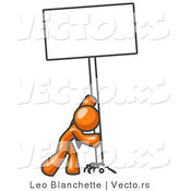 Vector of Strong Orange Guy Pushing a Blank Sign Upright by Leo Blanchette