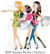 Vector of Stylish Young Girls Getting Excited and Shopping by BNP Design Studio