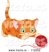 Vector of Tabby Ginger Kitten About to Pounce on a Ball of Yarn by Pushkin