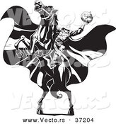 Vector of the Headless Horseman Rearing up on His Horse - Black and White Line Art by Lawrence Christmas Illustration