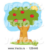 Vector of the Summer Sun Behind a Healthy Red Apple Tree by Hit Toon