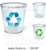 Vector of Three Clear Trash Cans, One with Blue Recycle Arrows, One with Green Recycle Arrows, over a White Background by Beboy