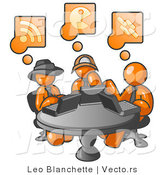 Vector of Three Orange Guys Using Laptops in an Internet Cafe by Leo Blanchette