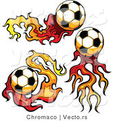 Vector of Three Unique Socccer Balls with Fire Trails by Chromaco