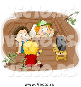 Vector of Three White Boys Watching Tv in a Tree House by BNP Design Studio