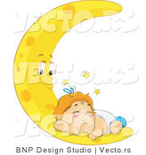 Vector of Tired Baby Sleeping on Crescent Moon by BNP Design Studio