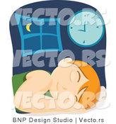 Vector of Tired Boy Sleeping in Bed Beside Clock by BNP Design Studio