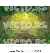 Vector of Tree Canopy over a Forest Path with Ferns by Pushkin