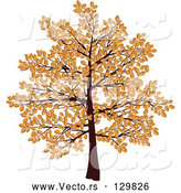 Vector of Tree with Branches Covered in Brown Autumn Leaves, over a White Background by KJ Pargeter