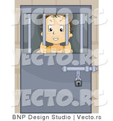 Vector of Troubled Kid Locked Behind Bars in a Juvenile Detention Center or Jail by BNP Design Studio