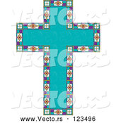 Vector of Turquoise Peace Dove Patterned Easter Cross Bordered with Stained Glass by Maria Bell
