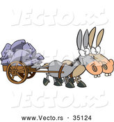 Vector of Two Cartoon Mules Pulling a Heavy Wagon Full of Rocks by Toonaday