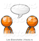 Vector of Two Orange Business Guys Having a Conversation with a Text Bubble by Leo Blanchette