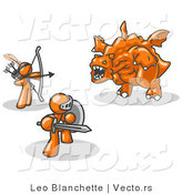 Vector of Two Orange Guys Working Together to Conquer an Obstacle, a Dragon by Leo Blanchette
