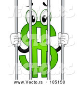 Vector of USD Dollar Currency Symbol Mascot Behind Jail Bars by BNP Design Studio