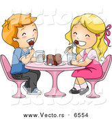 Vector of Valentine Boy and Girl Kids Eating a Chocolate Love Heart Cake - Cartoon Style by BNP Design Studio