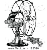 Vector of Vintage Black and White Electric Fan by Prawny Vintage