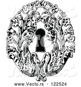 Vector of Vintage Black and White Keyhole with Flowers and Swans by Prawny Vintage