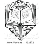 Vector of Vintage Black and White Open Book over Wings and a Torch by Prawny Vintage