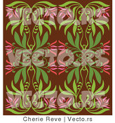 Vector of Vintage Pink and Green Floral Background Pattern over Brown by Cherie Reve
