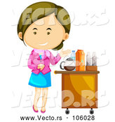 Vector of Welcoming White Flight Attendant Lady Presenting Beverages by