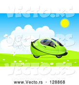 Vector of White Butterflies Behind a Green Hydro Car Driving Through a Meadow by Oligo