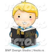 Vector of White Christian Boy Reading Holy Bible by BNP Design Studio