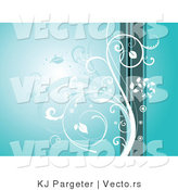 Vector of White Curling Vines over a Blue Background with Green by KJ Pargeter