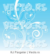 Vector of White Curly Vines over Blue Background by KJ Pargeter