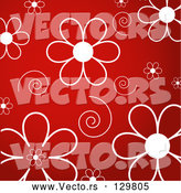 Vector of White Daisy Flowers and Swirls over a Red Background by KJ Pargeter