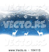 Vector of White Silhouetted Deer with Snowflakes Bokeh and Waves by KJ Pargeter