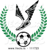 Vector of Winged Soccer Cleat Shoe over a Ball in a Green Wreath by Vector Tradition SM