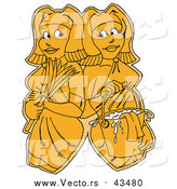Vector of Yellow Women, Gemini, Maids or Janitors, Wearing Gloves and Carrying a Feather Duster and Mop Bucket, Standing Shoulder to Shoulder by LaffToon
