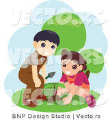 Vector of Young Boy and Girl Planting Seeds by BNP Design Studio