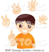 Vector of Young Boy Counting with His Fingers - Digital Collage Sheet with Extra Hands by BNP Design Studio