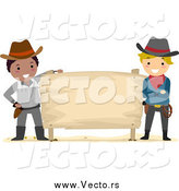 Vector of Young Cowboys with a Blank Sign by BNP Design Studio
