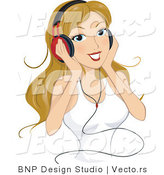 Vector of Young Lady Listening to Music Through Headphones by BNP Design Studio