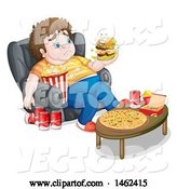 Vector of Young Man Binge Eater Looking at Talking Hamburger by Graphics RF