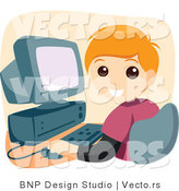 Vector of Young School Boy Using a Desktop Computer by BNP Design Studio