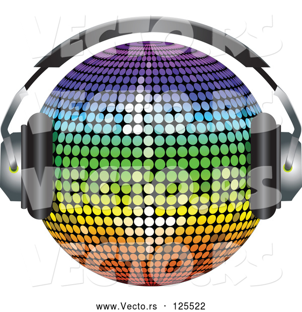 3d Vector of 3d Rainbow Colored Disco Ball Wearing Headphones