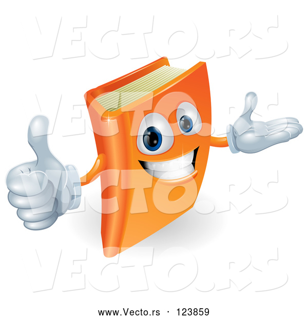 3d Vector of Cartoon 3d Orange Book Character Smiling and Holding a Thumb up