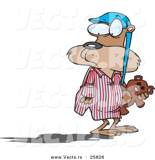 Cartoon of a Groundhog in Pajamas, Looking at His Shadow
