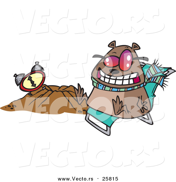 Cartoon of a Groundhog Wearing Shades and Sitting by His Hole