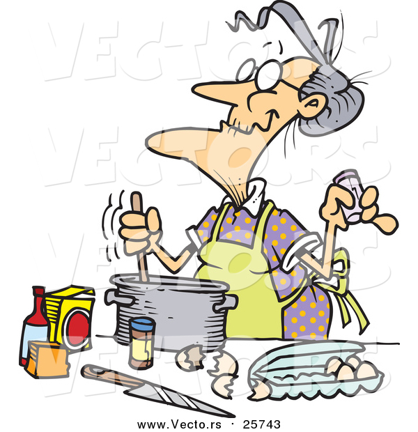 Cartoon of a Old Woman Baking