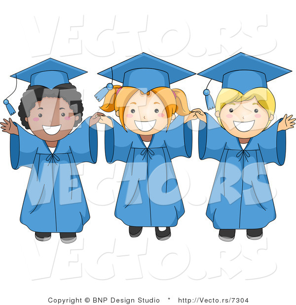Cartoon Vector of 3 Happy Graduation Kids Smiling Big with Arms out