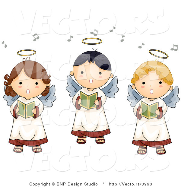 Cartoon Vector of 3 Singing Angel Boys and Girls