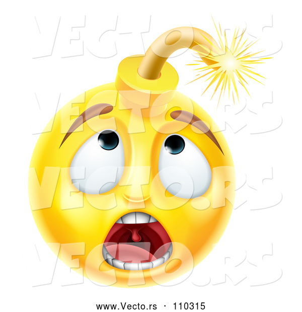 Cartoon Vector of 3d Scared Yellow Male Smiley Emoji Emoticon Face Bomb